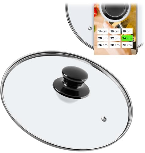KADAX Glasdeckel, Topfdeckel Ø24 cm mit Glänzend Schwarz Griff, hitzebeständig, mit Dampfloch, Universaldeckel für Töpfe & Pfannen, klare Sicht, dicht schließend