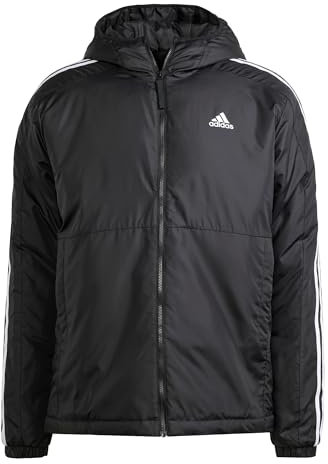 adidas Herren Essentials 3-Stripes Insulated Hooded Jacket, Black, L