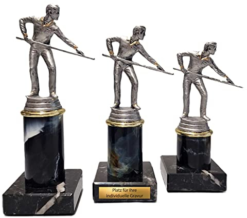 eberin – Billard Pokal Trophäe in 3 Größen mit Gravur – Hochwertiger Billardspieler auf schwarzem Marmor und Silbersäule – Ideal als Award für Turniere und Events