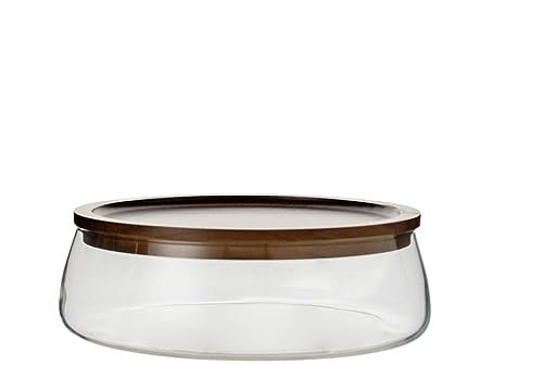Samhita Servierschüssel aus Akazienholz, Glas, kristallklar, Obstschale, einzelne Salatschüssel, Servierschüssel, Pudding-Trifle, Dessert-Servierschüssel, Teller, Obstsalat, dekorative Schüssel (Colo