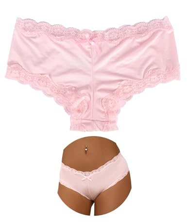 ohmydear Women's Brazilian Knickers Plus Size Lace Trim Sexy Cheeky Panties | Breathable Underwear, Smooth Bikini Briefs, Stretchy Ladies Pants, Satin Bow,Plus Size Lingerie UK 8-22,Daily Wear,Date Night