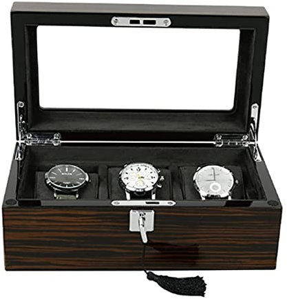 AMYSTY Uhrenkoffer Uhrenrolle Uhrenbox Uhrenschatulle Uhrenbox Aus Holz Mit 3 Fächern, Abschließbare Aufbewahrungsbox Für Herrenuhren Uhrenetui Uhren Aufbewahrungsbox