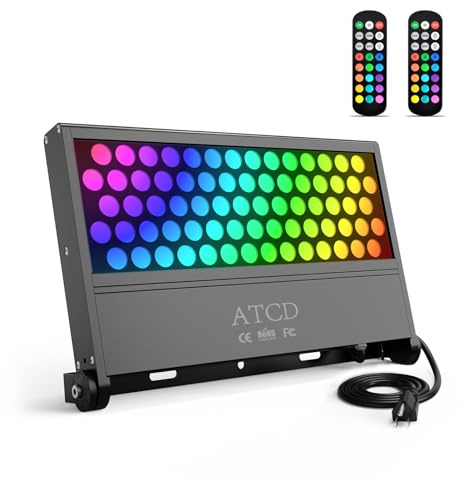ATCD LED Wall Washer Light with RF Control, 288W RGBW Color Changing LED Flood Lights AC120V Spotlight for Indoor Outdoor Lighting, Casinos, Weddings, Parties, Wall, Landscape