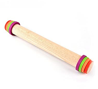 OUSIKA Rodillo de amasar de madera, ajustable, rodillo de harina con anillo de silicona, rodillo for hornear de cocina Rodillo