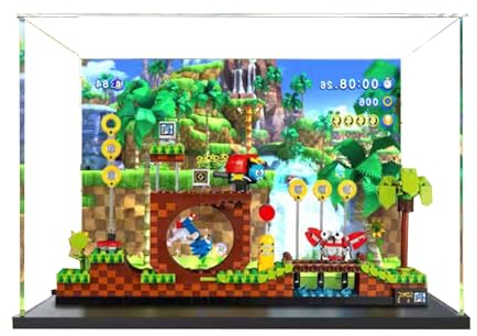 Acryl-Vitrine für Lego 21331 Ideas Sonic The Hedgehog – Green Hill Zone, Schützen und Dekorieren Modell mit staubdichter Aufbewahrung (Hintergrund A)