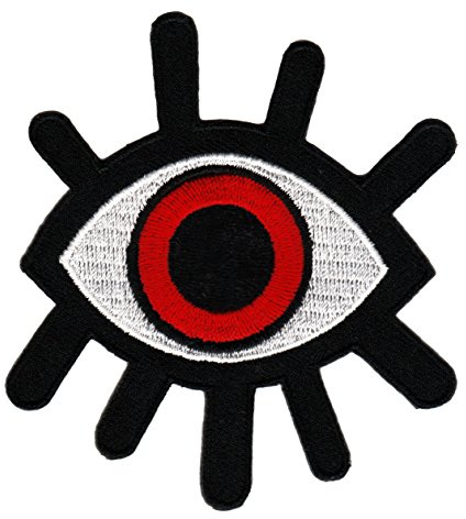 Auge Rot Aufnäher zum aufbügeln oder aufnähen Bügelbild Aufbügler für Kleidung gestickter Bügelpatch Applikation Wimpern Patch Größe 7,3 x 8,6 cm