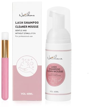 Natuhana Wimpernverlängerung Shampoo 60ml mit Pinsel, Wimpernshampoo für Salon Wimpernschaum Reiniger Lash Extensions Cleanser