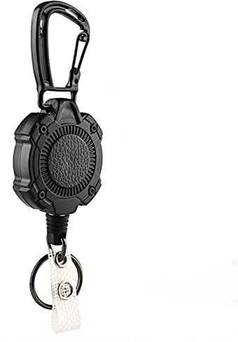Llavero retráctil de metal antirrobo con hebilla fácil de tirar y cuerda elástica, llavero retráctil para tarjetas de identificación, 80 cm, cuerda de metal resistente para mujeres con gancho de clip