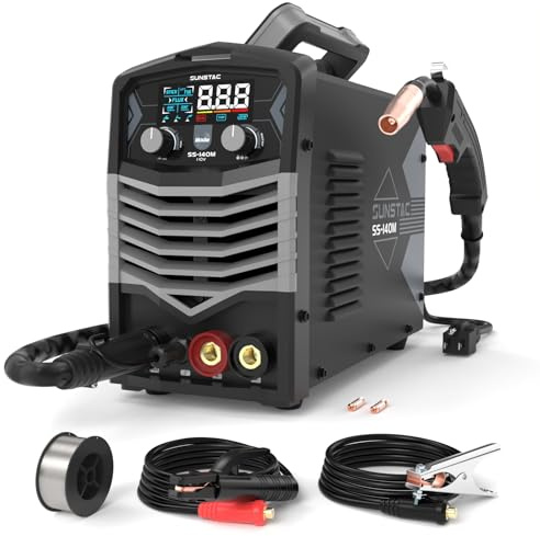 Sunstac MIG Welder, 140A 110V Flux Core/Stick/Lift TIG 3 in 1 MIG Welding Machine, Gasless MIG with IGBT Inverter Synergic Control, Digital Screen Display, Over Loading Protection Beginner Friendly