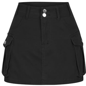 NSICBMNO Black Denim Skirts for Women UK Cargo Mini Skirts High Waisted Pencil Skirts with Pockets Ladies Summer Skirts Short Bodycon Skirt Sexy Micro Skirt A Line Skirts Casual Skirts Jean Skirts