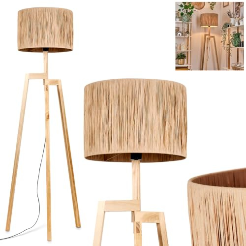 hofstein Granja Floor lamp, Wooden/Bast Floor lamp in Natural Colours, Scandinavian Design lamp with Round Shade (Ø 40 cm) and Foot Switch, Height 160 cm, 1 x E27, Without Light Bulb