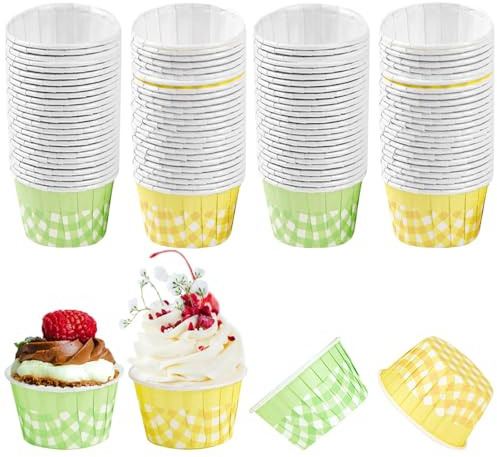 100 Stück Papier Muffinförmchen, Backförmchen Papier, Cupcake Förmchen Muffin Cupcake Formen für Geburtstag Hochzeit Party (Gelb und Grün)