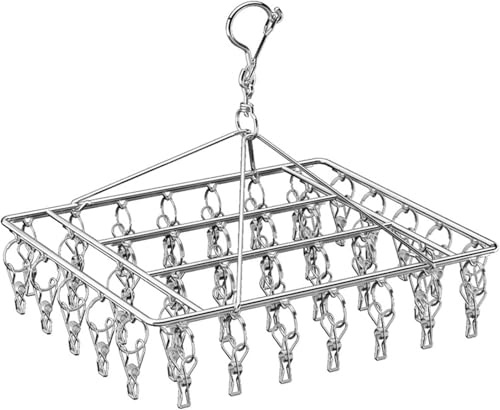 Wnqou Folding Sock Dryer with 40 Pegs, Metal Sock Hangers with Clips, Underwear Hanger for Washing Line Accessories,Stainless Steel Clothes Sock Drying Rack,Laundry Drip Airer Hanger with Pegs