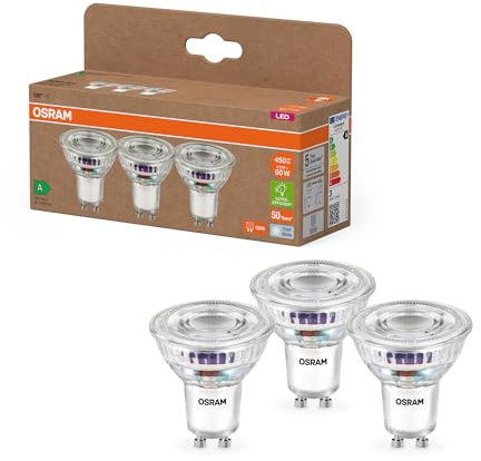OSRAM Energy Class LED-Reflektor-Lampe PAR16 mit 2.5 W, 450 lm, kaltweiß (4000 K) aus bleifreiem Glas mit GU10 Sockel in der Energieeffizienzklasse A, 50 mm Durchmesser, IP20.