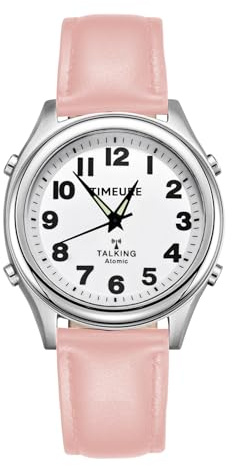 TIMEURE TU-0901L Sprechende Atomuhr für Damen mit Sprachansage ohne App | Sprachansage für Uhrzeit, Datum & Alarm. Einstellbarer Stundenschlag. Keine App, kein Aufladen. Einfach für Seniorinnen.