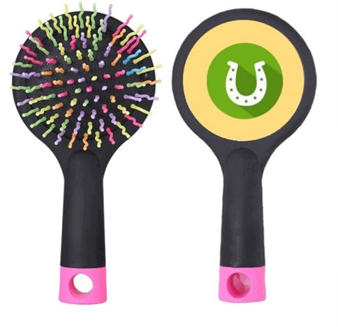 Brosse à cheveux démêlante ronde verte avec logo en forme de fer à cheval
