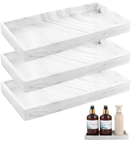 ASelected 3 Pieces Bathroom Vanity Tray, Decorative Silicone Cosmetic Tray Jewelry Tray Mini Dish Cosmetics Holder for for Cloths Candles Towel Soap Plant White, 20x10x1.8 CM