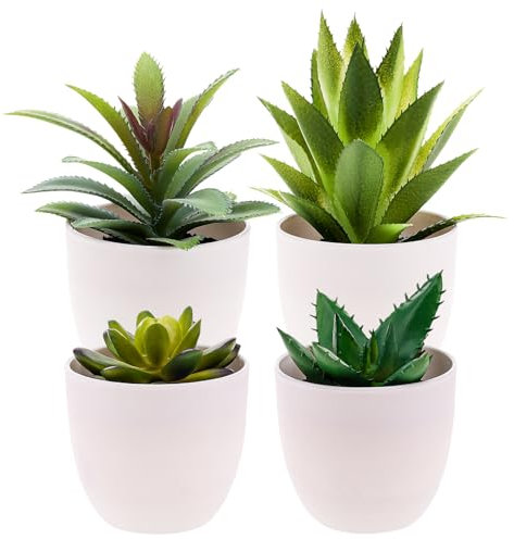Gresorth 4 Stück Künstliche Sukkulenten Pflanze Dekoration in Töpfen Fake Stachelig Aloe Kakteen Eingetopft Gefälschte Kaktus Agave Verzierung Schlafzimmer Wohnbereich