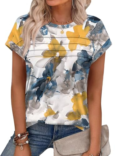 WEESO Summer Tops for Women Short Sleeve Hawaiian Shirts Resort Wear 2025 Beach Vacation Outfits Women's Clothing Cute Dressy Casual Spring Clothes 2026 Floral Printed Blouses Tunic L