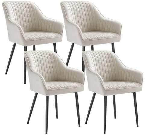SONGMICS Esszimmerstuhl 4er Set, Samt, Polsterstuhl mit Armlehnen | Küchenstuhl, Sessel, Loungesessel, bis 120 kg belastbar, Metallbeine, für Esszimmer, Küche, cappuccinobeige
