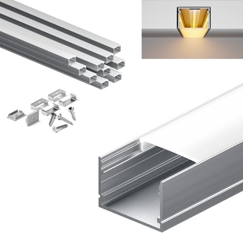 KOSOOM 10 Stück LED Unterputz Profil 2m LED Profil, Größe 30mm x 20mm, ausgestattet mit PC Diffusorabdeckung, geeignet für Streifen kleiner als 25mm