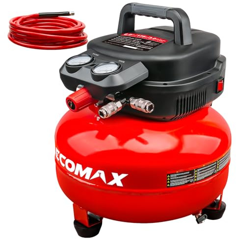 Air Compressor, 6-Gallon Pancake Air Compressor with 25 FT Air Hose, MAX 175PSI Pressure/1.5HP, Compressor for Air Tools, Car Tires, Garage, and Shop