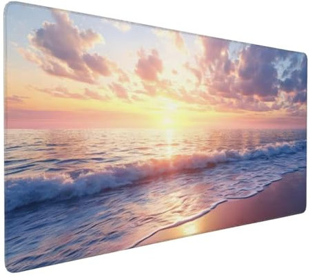 Tapis de Souris 80x40 cm Grand Tapis Souris XXL, Coucher de Soleil Vagues Tapis de Souris Bureau Gamer, à Bords Cousus, Base en Caoutchouc Antidérapante, sous Main pour Clavier et Souris Decor E-979