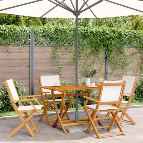 Xichuzi Gartenstühle 4 STK. Klappbar Cremeweiß Stoff und Massivholz, Gartenmöbel, Terrassenstühle, Balkon Sessel, Balkon Stühle, Balkonstuhl, Garten Stühle Für Draussen - 3214574