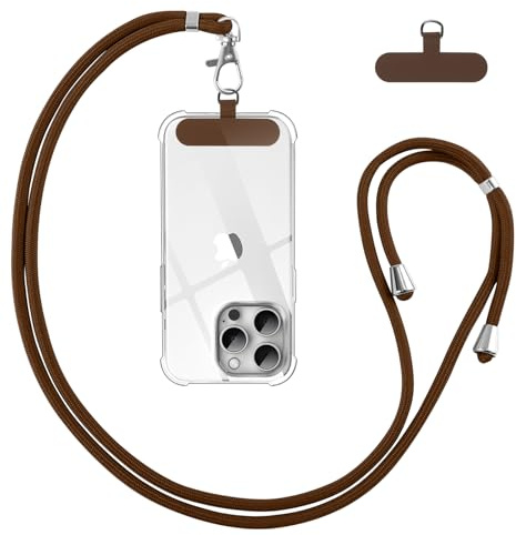 Vauki Cordón para Teléfono Cadena Universal con Parche, Colgar Teléfono con Correa Móvil en Cuello Ajustable Cuerda para la Mayoría de los Smartphone para iPhone Samsung Huawei Redmi OnePlus, Marrón