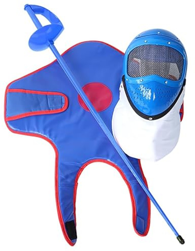 LISHAOHU Fechtausrüstung for Das Fechttraining Von Kindern, 3-teiliges Starterset for Das Fechten, Einschließlich Biegbarem Säbel, Schutzunterhemd Und Maske, for Trainingsroutinen Von Kindern(Blue)