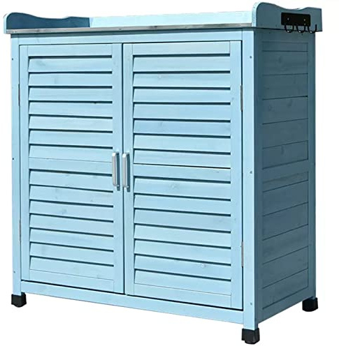 Tavolo da lavoro con armadietto, con ripiani, per giardinaggio e giardino, colore: blu
