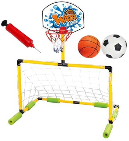 Canestro da pallacanestro da piscina, porta sportiva galleggiante, set da gioco in acqua, telaio in PVC leggero, include pompa da calcio, spiaggia cortile lago, 89 x 56 x 48 cm, multicolore, 1 set