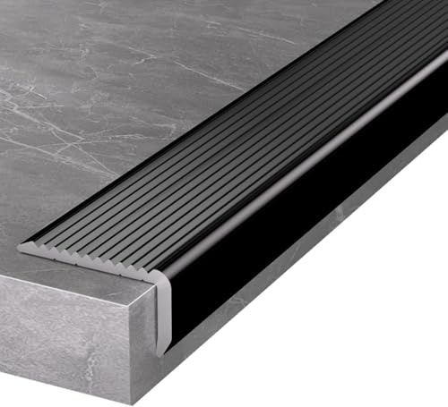 Listello per gradini antiscivolo in alluminio, a forma di L, per interni ed esterni, protezione e striscia di protezione per davanzale della finestra ritagliabile (nero, 3 x 2 cm, L-40/102 cm)