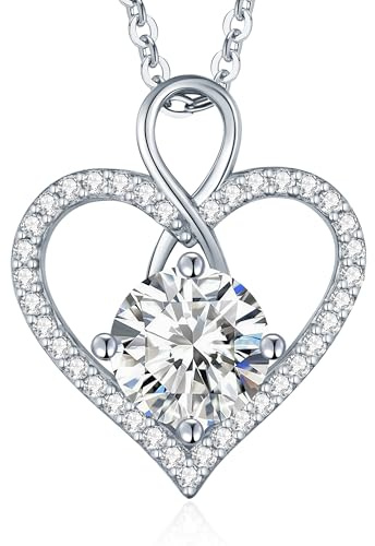 LOUISA SECRET Frauen Halskette Infinity Herz Eternal Mini Herz Moissanite | Runde Halskette 925 Sterling Silber Kette Damen mit Anhänger,Geburtstag Geschenk Valentinstag Schmuck Weihnachtstag