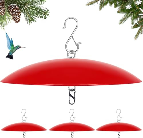 Vogelfutterstation, Regenschutz, Vogelhaus-Kuppel, Kolibri-Futterstation, Eichhörnchensicher für Schäferhaken im Freien, 33 cm, Hellrot, 4 Stück