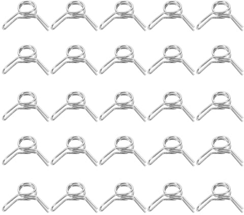 sourcing map Lot de 25 colliers de serrage à ressort en acier inoxydable pour tuyau d'air, tuyau d'eau, moto, scooter, VTT, 4 mm x 4,8 mm, argenté