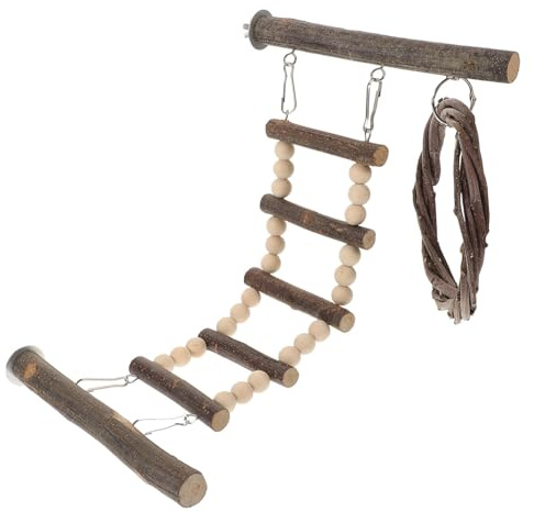 SHINEOFI Échelle à Oiseaux en Bois Naturelle pour Perroquet, Jouet d'escalade Sécurisé, Taille Moyenne, pour Cage et Interaction, Adaptée Perruches et Oiseaux Compagnons