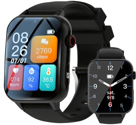 DHsdlpLU Reloj Inteligente para Personas Mayores con GPS, detección de caídas, localización, vibración y Sonido. Doble recordatorio. Ideal para Regalar a Personas Mayores Black