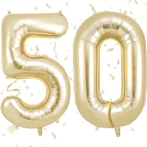 AOOSU Zahlen Luftballon 50. Geburtstag Hellgold, 40 Zoll Folienballon Zahl 50, 101cm Riesenzahl Ballon Geburtstagsdeko für Frau Mann Geburtstag Party Dekoration Jahrestag Dekorationen