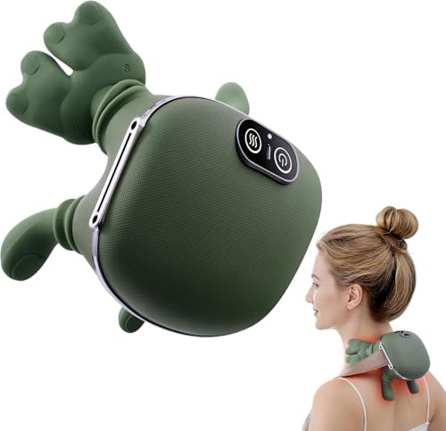 Mano Masajeador Shiatsu Cuello y Cervicales - yorraka 3 Modos y 2 Niveles de Calor Neck Massager - Masaje Cuello con Calor - Masaje Cervicales Inalambrico - Para Casa, Oficina, Viajes (Verde)