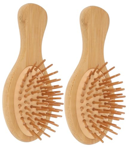 MAGICLULU Peignes de Massage Ovales Portables Lot de 2 en Bambou Naturel, Mini Brosses à Cheveux avec Amortisseur D'air et Soins pour Cuir Chevelu Adaptées à Divers Types de Cheveux