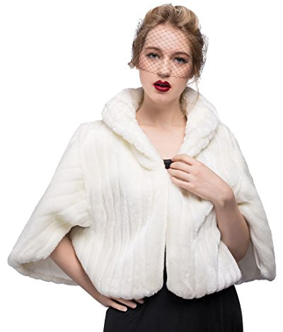 BEAUTELICATE Bolero Stola Pelliccia Sintetica Donna Coprispalle Scialle Stola Pelliccia Elegante per Sposa Matrimonio Inverno Cerimonia Carnevale (Avorio, Taglia Unica)