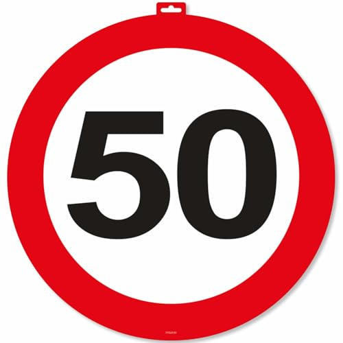 Riesen Verkehrsschild * Zahl 50 * ┃ Ø 47,5cm ┃ Deko 50. Geburtstag ┃ Türschild und Straßenschild ┃ Mit & ohne Aufhänger | Geburtstagsdeko Partydeko