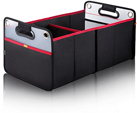 Car Trunk Organizer, Collapsible Auto Trunk Organizer Storage, Portable Grocery Cargo Container with Two Large Compartments for SUV, Vehicle, Truck, Home and Office