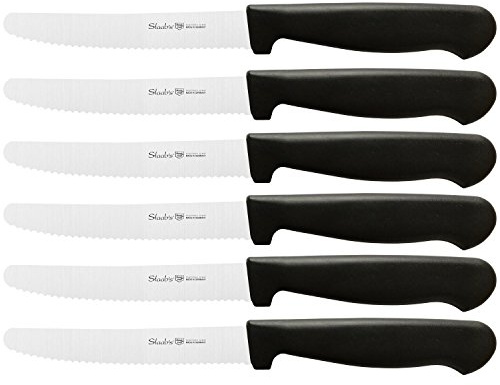 Staab's Frühstücksmesser Set 6 Stück (11cm Klingenlänge, Tafelmesser Küchenmesser Jausenmesser Brötchenmesser Gemüsemesser, scharfer Wellenschliff, ergonomischer Griff) Made in Germany (Schwarz)