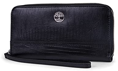 Timberland Portefeuille en Cuir pour Femme avec Fermeture éclair RFID et dragonne Noir (Lézard) Taille Unique