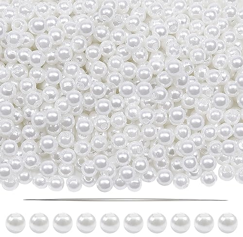 TOAOB 1000 Stück Perlen zum Auffädeln Weiß 6 mm Acryl mit Loch Runde | Bastelperlen für DIY Schmuckherstellung Perlen für Armbänder Halsketten Kleidung Basteln