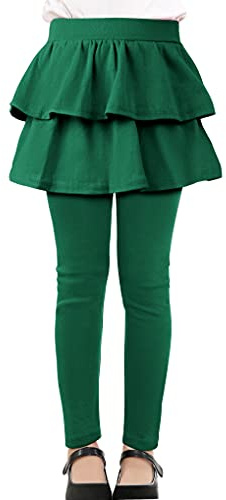 KEREDA Girls Leggings Ruffle Skirt School Uniform Pants Kids Clothes 10-12 Green