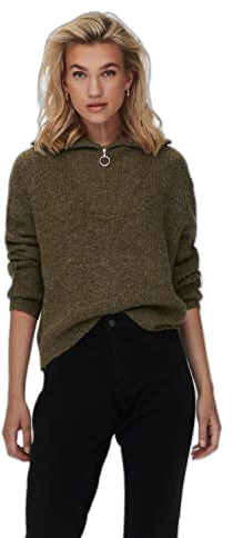ONLY Damen Onlbaker L/S Zip KNT Pullover, Cocoa Brown/Detail:Melange, M EU