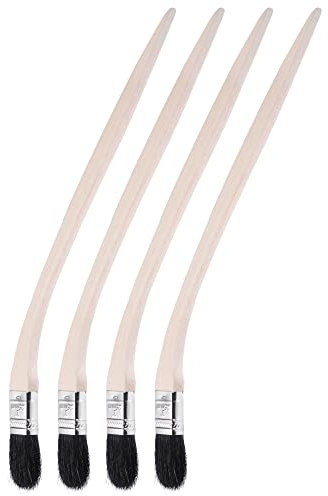 sourcing map Bent Radiator Paint Brush 16 Length 1 Width Bristle with Long Wood Handle for Wall Treatment Black 4Pcs